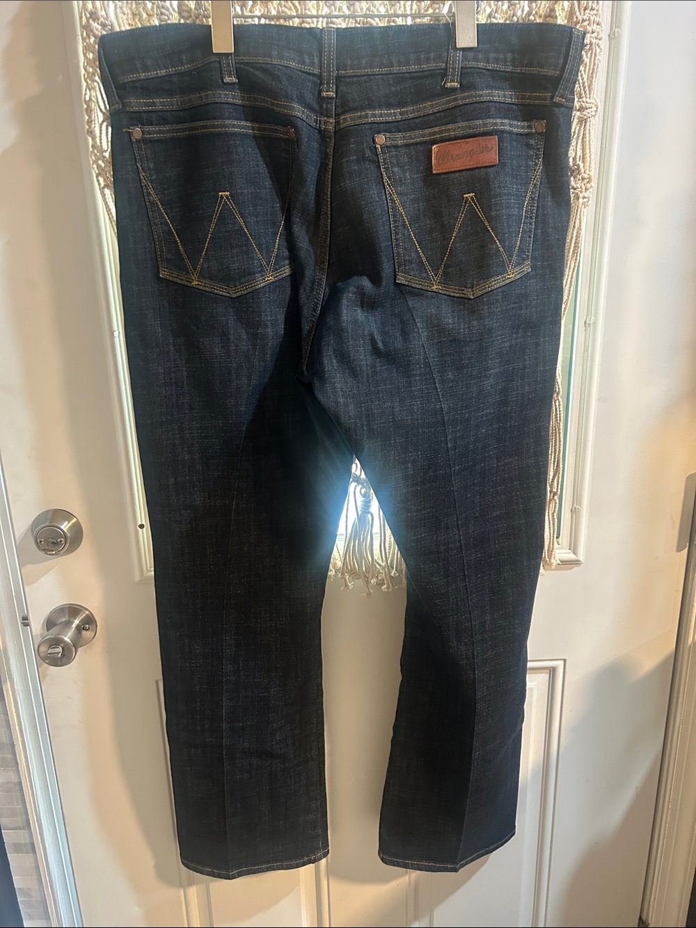 Men's Wrangler retro slim boot fit Dark Blue Stretch Denim Jeans